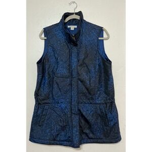 Coldwater Creek Women Vest Black/Blue M Lightweight Outdoor Zipper Metallic Chic